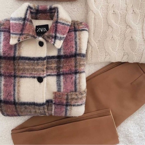 ZARA CREAM/PINK WOOL BLEND SHACKET NWOT! MEDIUM - Picture 8 of 9